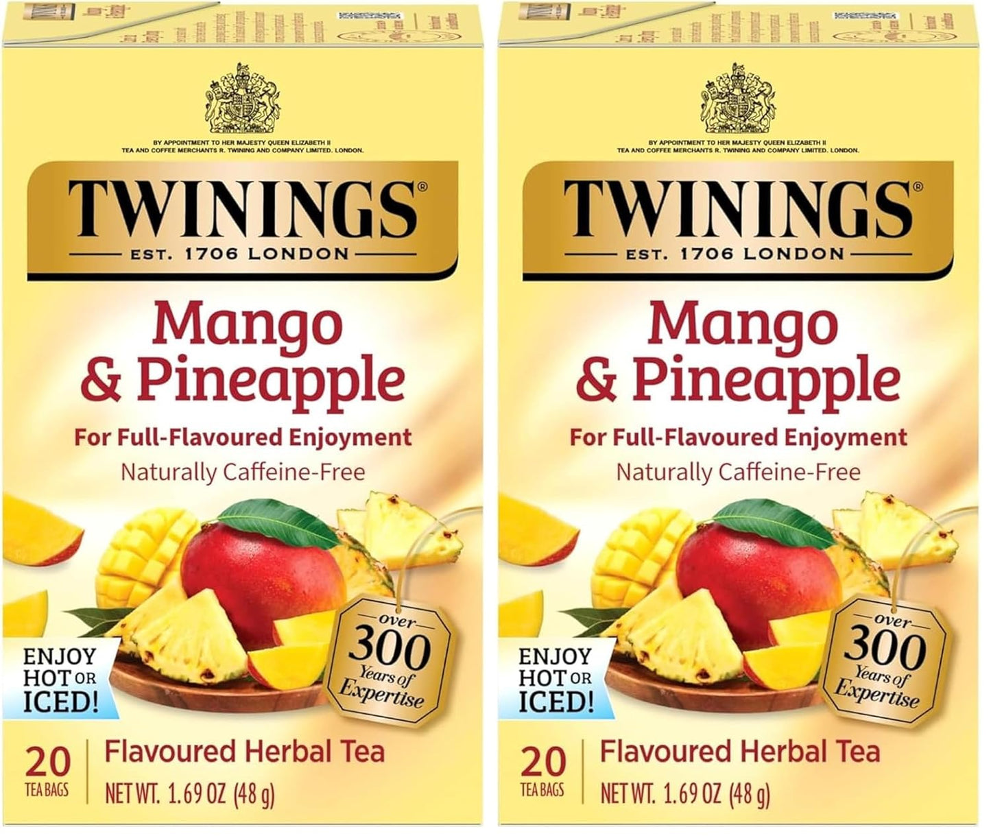 Twinings Mango & Pineapple Herbal Tea Individually Wrapped Bags, 20 Count (Pack of 6), Naturally Caffeine-Free, Enjoy Hot or Iced, 120 Teabags