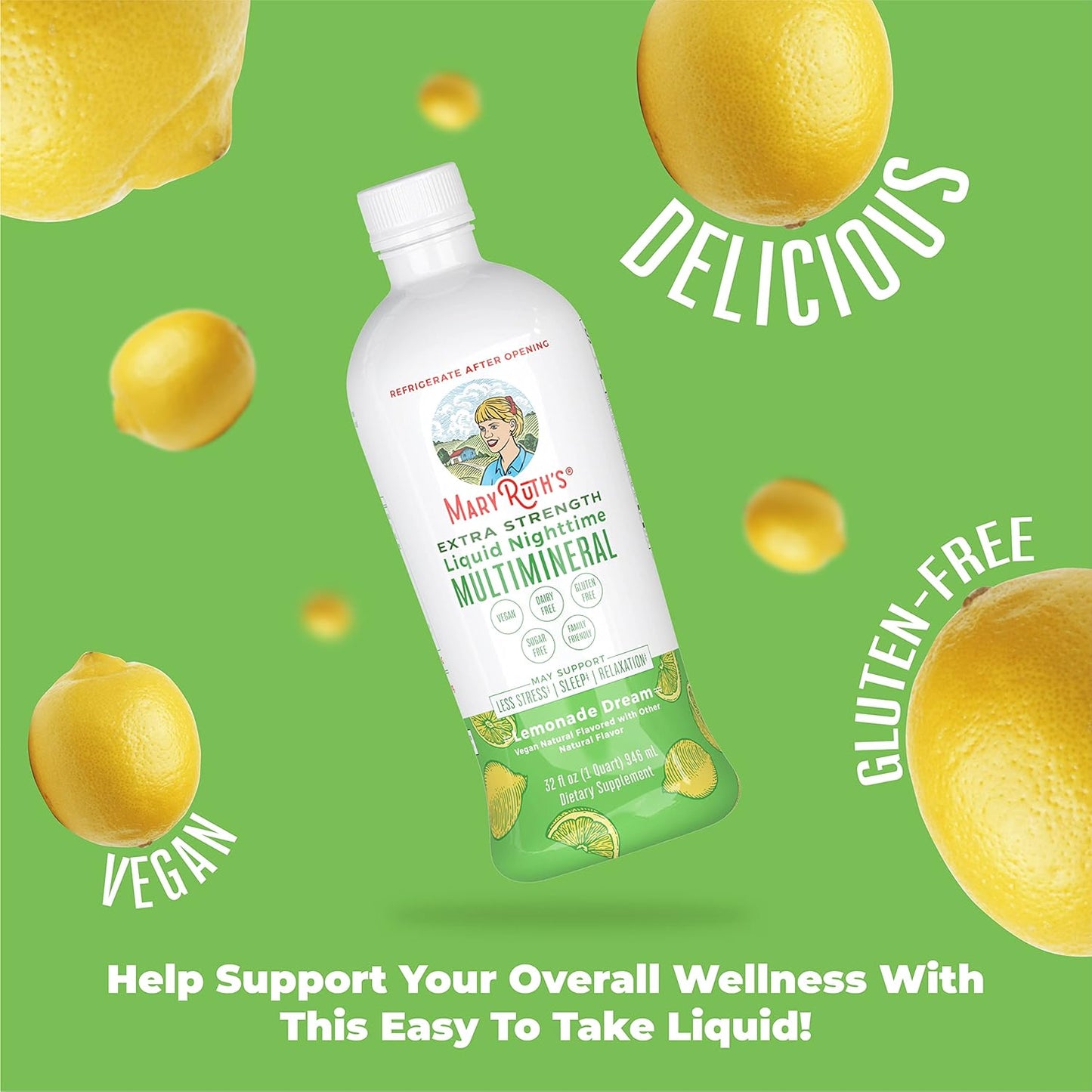 MaryRuth Organics Liquid Nighttime Multimineral | No Melatonin | Bedtime Routine | Magnesium Citrate | Calcium | Zinc | Vitamin D3| Available in 4 Flavors - Vegan | Sugar Free | Gluten Free | 32 Oz