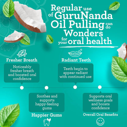 GuruNanda CocoMint Oil Pulling Mouthwash for Complete Oral Hygiene, 7 Essential Oils & Vitamins for Happy Teeth & Gums & Fresh Breath, Alcohol-Free, 16 oz