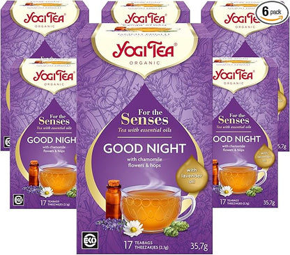 Yogi Tea, For The Senses, Good Night, Organic Herbal Tea with Essential Oils, Naturally Caffeine Free, Blend of Lavender, Chamomile and Hops.
