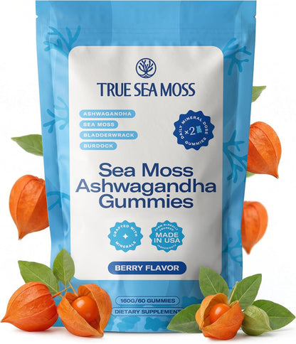 TrueSeaMoss Sea Moss Gummies with Bladderwrack & Burdock Root – Vegan Formula for Adults & Kids – Fruity Flavor – 60 Gummies (Pouch May Vary)