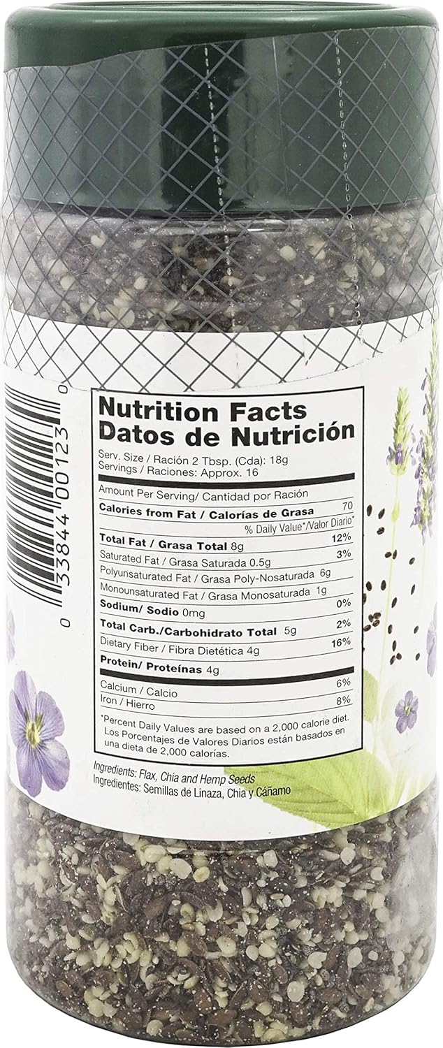 Badia Trilogy Health Seed, Flax, Chia, Hemp Seeds Blend, High Fiber Superfood Mix, Omega-3, 21 oz
