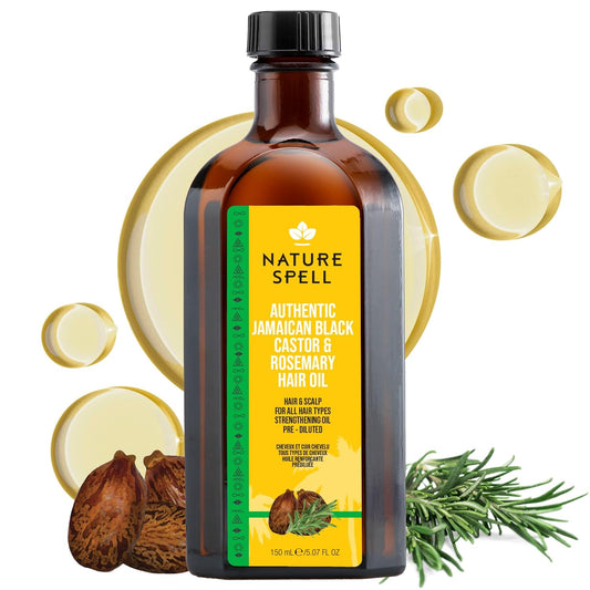 Nature Spell Jamaican Black Castor and Rosemary Oil Blend for Hair & Scalp, Pre-Diluted Oil to Strengthen Roots and Smooth Strands, For All Hair Types, Vegan, 5.07 Fl Oz