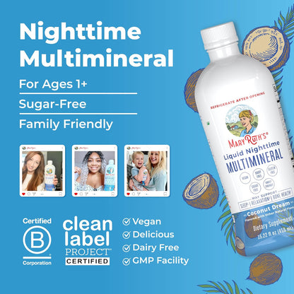 MaryRuth Organics Liquid Nighttime Multimineral | No Melatonin | Bedtime Routine | Magnesium Citrate | Calcium | Zinc | Vitamin D3| Available in 4 Flavors - Vegan | Sugar Free | Gluten Free | 32 Oz