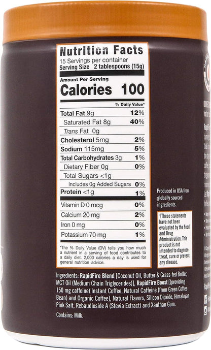 Rapidfire Ketogenic Fair Trade Instant Keto Coffee Mix Supports Energy Metabolism Weight Loss Ketogenic Diet Canister 15 servings, Original, 7.93 Ounce