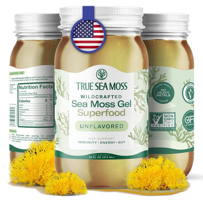 TrueSeaMoss Sea Moss Gel – Made in USA – Wildcrafted Seamoss, Fresh Fruits & Sea Vegetables – Apple/Cinnamon, Pack of 1 (Labels may Vary)