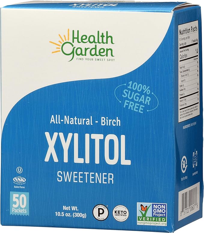 Health Garden Birch Xylitol Sweetener - Non GMO - Kosher - Made in the U.S.A. - Keto Friendly, 50 Count