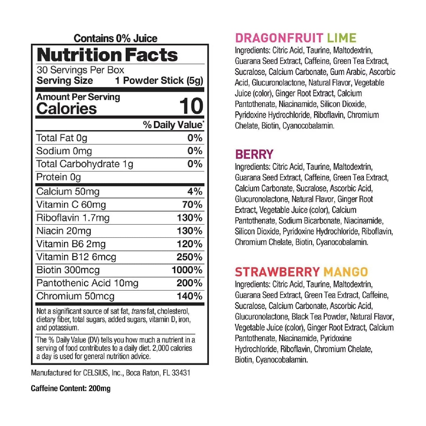 Celsius Essential Energy Zero Sugar Powdered Drink Mix, Variety Pack, 60 Packets - (2) 30-ct Boxes, Dragonfruit Lime, Berry, Strawberry Mango, with Galley Grove Sugar-Free Breath Mints