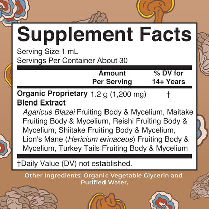 MaryRuth Organics USDA Mushroom Complex | Herbal Liquid Drops | Supplement | Lion's Mane | Reishi Mushroom | Shiitake Mushrooms | Non-GMO | Vegan | Alcohol Free Tincture | 30 Servings