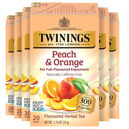 Twinings Mango & Pineapple Herbal Tea Individually Wrapped Bags, 20 Count (Pack of 6), Naturally Caffeine-Free, Enjoy Hot or Iced, 120 Teabags