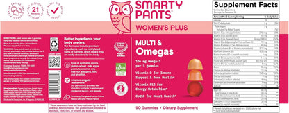 SmartyPants Women's Multivitamin Gummies: Omega 3 Fish Oil (EPA/DHA), Methylfolate, CoQ10, Vitamin D3, C, Vitamin B12, B6, A, K & Zinc, Inositol, Gluten Free, 180 Count (30 Day Supply)