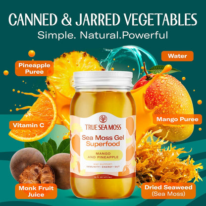 TrueSeaMoss Sea Moss Gel – Made in USA – Wildcrafted Seamoss, Dried Seaweed & Jarred Vegetables – Original, Pack of 1 (Labels may Vary)