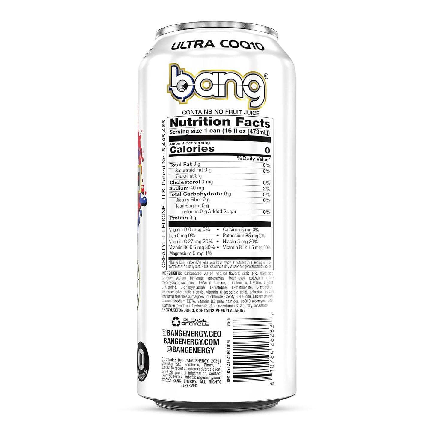 Bang Energy Nectarine Blueberry, Sugar-Free Energy Drink , 16-Ounce.