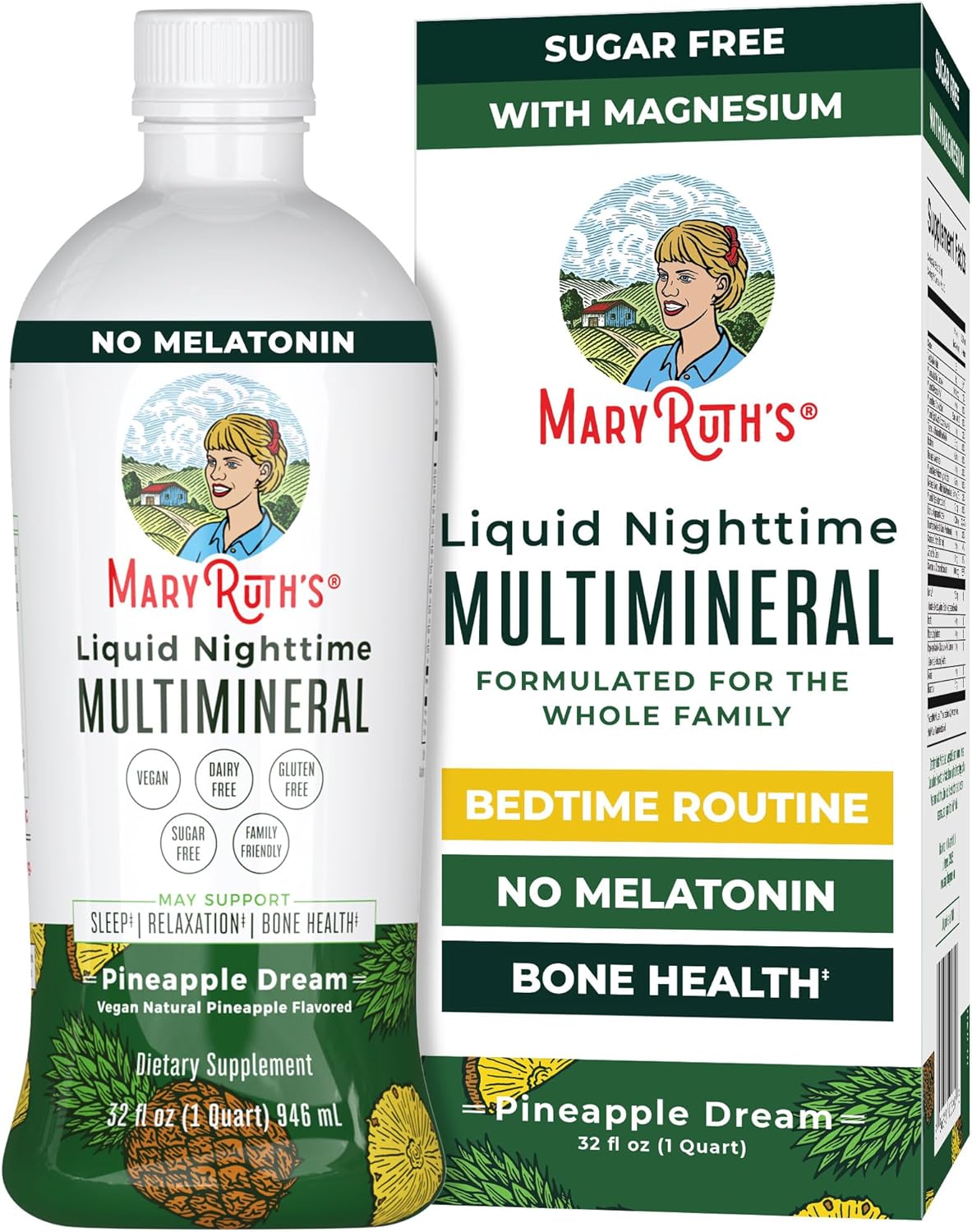 MaryRuth Organics Liquid Nighttime Multimineral | No Melatonin | Bedtime Routine | Magnesium Citrate | Calcium | Zinc | Vitamin D3| Available in 4 Flavors - Vegan | Sugar Free | Gluten Free | 32 Oz