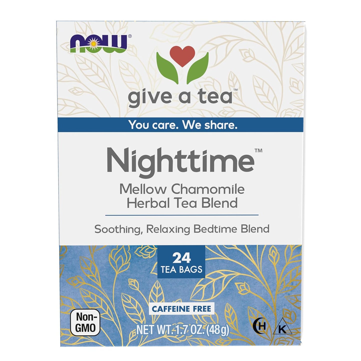 NOW Foods, Chamomile Tea, Comfort in a Cup, Relaxing and Caffeine-Free, Non-GMO, Premium Unbleached Tea Bags with No-Staples Design, 24-Count