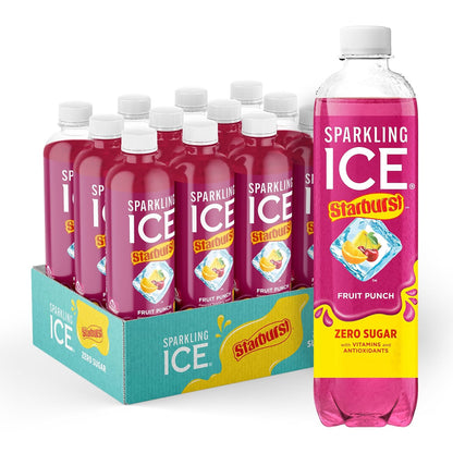 Sparkling Ice STARBURST Red Variety Pack, Zero Sugar Flavored Sparkling Water, Vitamins & Antioxidants, 17 fl oz, 12 count (Kiwi Strawberry, Black Cherry, Starburst Fruit Punch, Starburst Watermelon)