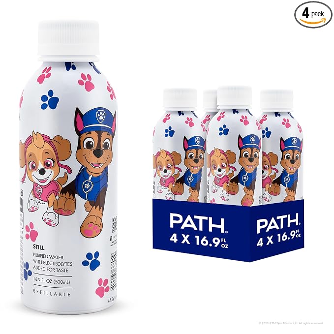 PATH Still Water Ultra-Purified, pH-Balanced, Locally Sourced – PAW Patrol Edition Aluminum Bottle – BPA-Free, Reusable, Infinitely Recyclable 16.9 fl oz