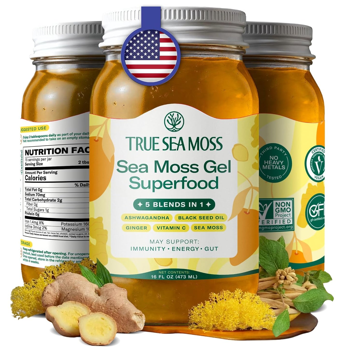 TrueSeaMoss Sea Moss Gel – Made in USA – Wildcrafted Seamoss, Dried Seaweed & Jarred Vegetables – Original, Pack of 1 (Labels may Vary)