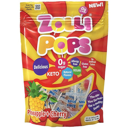 Zollipops Cherry-Pineapple Duo Pops - Sugar-Free, Allergy-Free, Vegan, KETO & Diabetic Friendly, Clean Teeth Candy, Red-Yellow - Enjoy the Dynamic Duo of Cherry and Pineapple