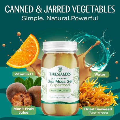 TrueSeaMoss Sea Moss Gel – Made in USA – Wildcrafted Seamoss, Dried Seaweed & Jarred Vegetables – Original, Pack of 1 (Labels may Vary)
