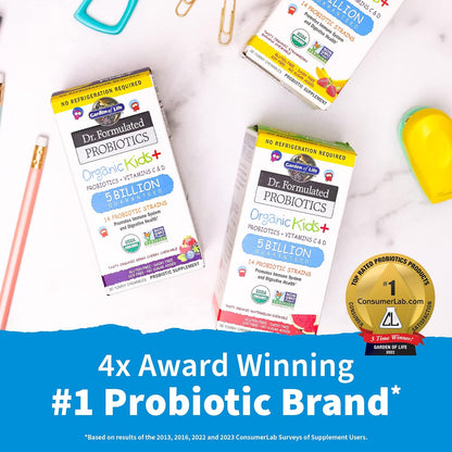 Garden of Life Primal Defense Probiotic 15 Billion CFU 13 Strains 90 Capsules + Dr Formulated Organic Kids Probiotic Berry Cherry 30 Chewables