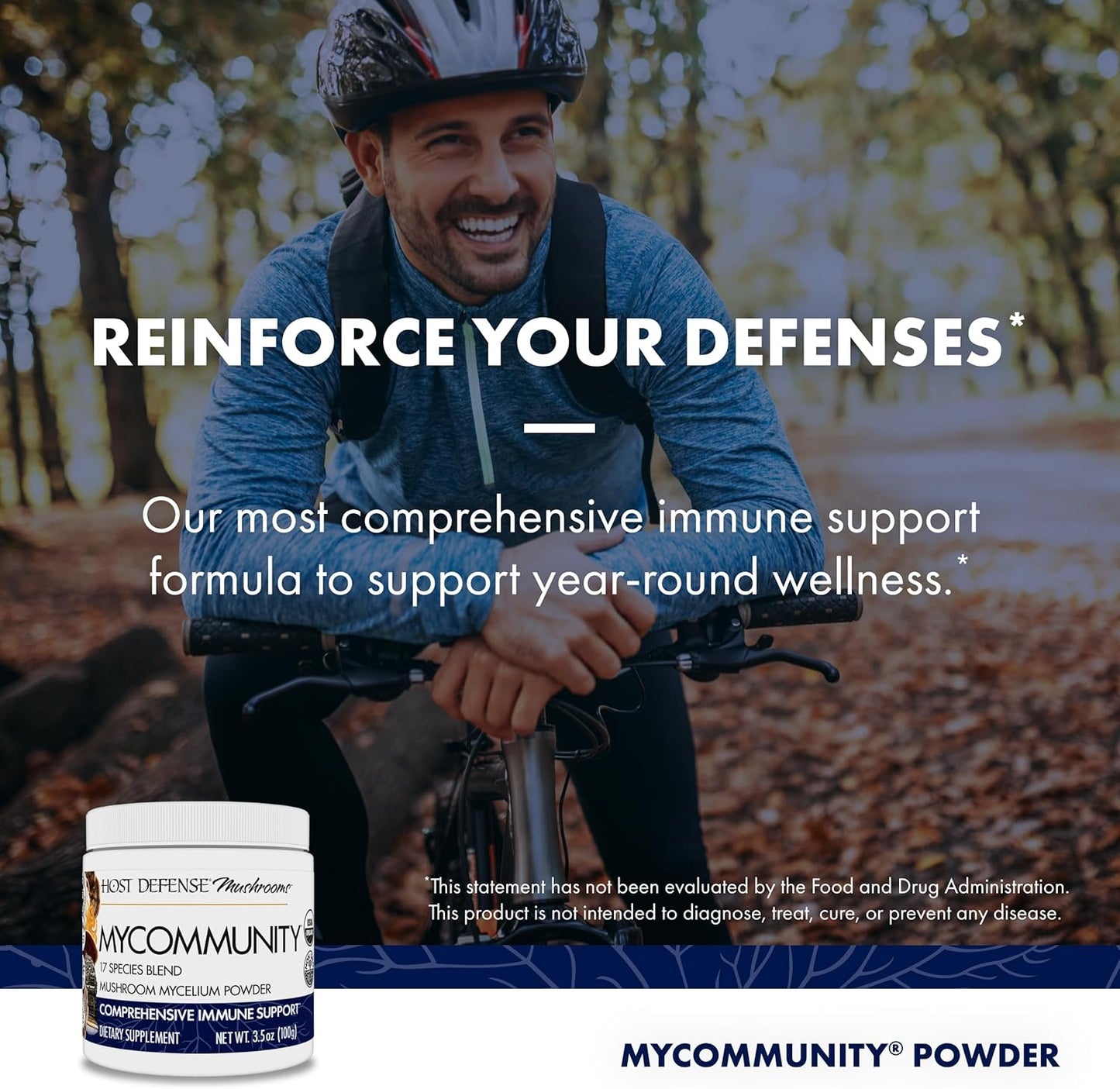 Host Defense MyCommunity Powder - 17 Species Blend Mushroom Supplement for Immune Support - Extract with Lion's Mane, Reishi, Chaga, Cordyceps, Turkey Tail & More - 100g (66 Servings)*