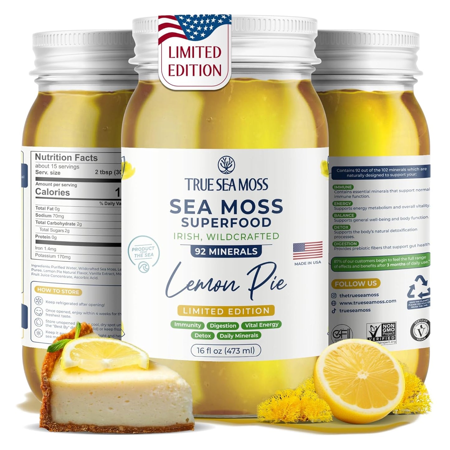 TrueSeaMoss Sea Moss Gel – Limited Edition – Made in USA – Wildcrafted Seamoss, Fresh Fruits & Sea Vegetables – Cherry, Pack of 1 (Labels May Vary)