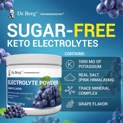 Dr. Berg Zero Sugar Hydration Keto Electrolyte Powder - Enhanced w/ 1000 mg of Potassium & Real Pink Himalayan Salt (NOT Table Salt) - Lemonade Flavor Hydration Drink Mix Supplement - 100 Servings