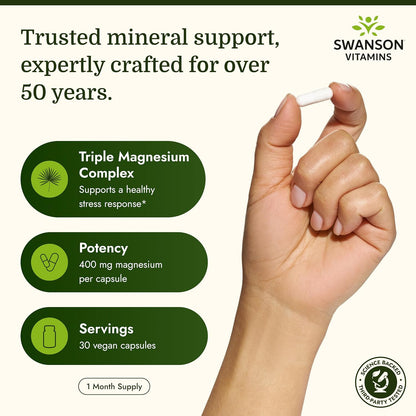 Swanson Triple Magnesium Mineral Complex, 400 mg, 30 Caps