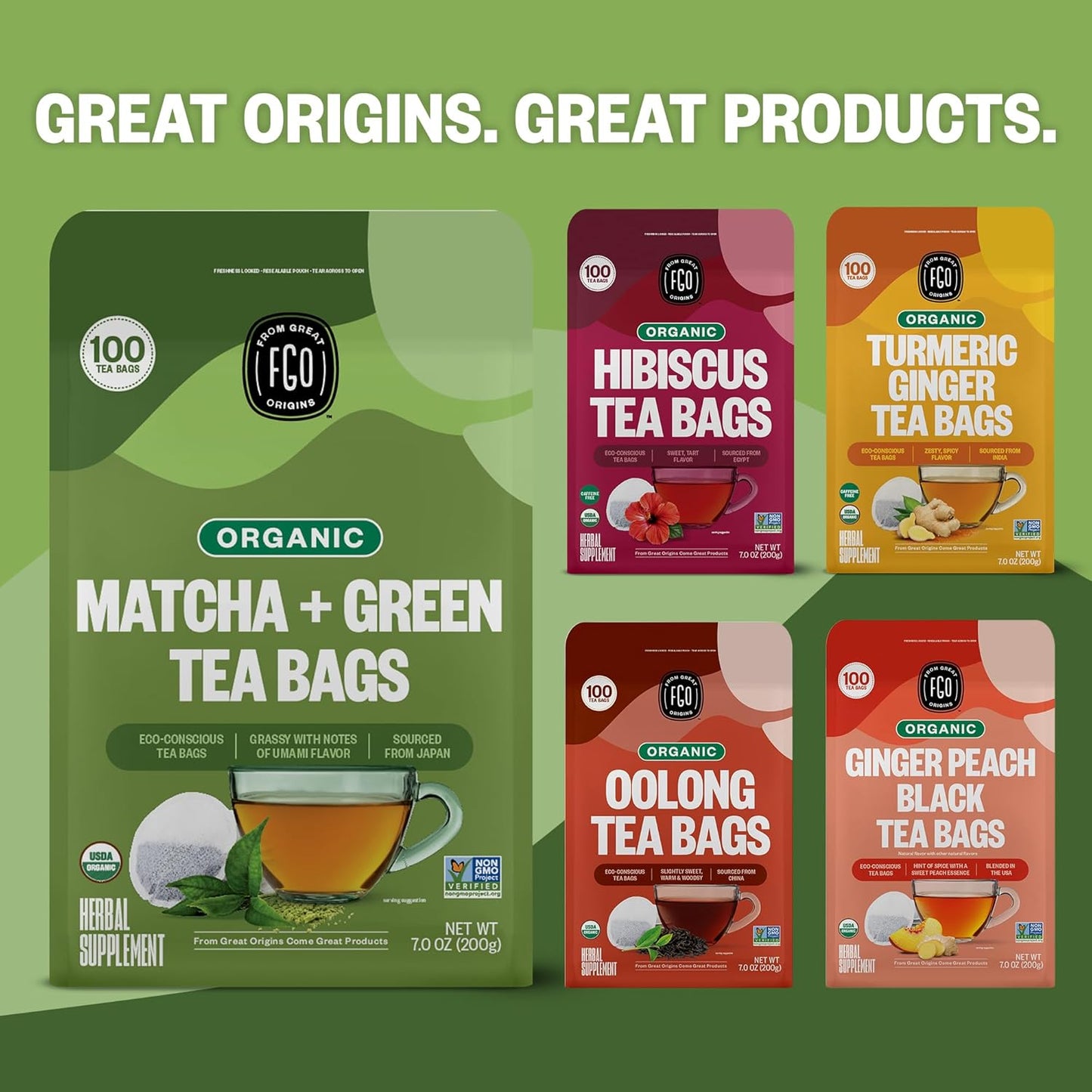 FGO Organic Nettle Leaf Tea, 100 Count, Eco-Conscious Tea Bags, Caffeine Free, Resealable Bag, Packaging May Vary (Pack of 1)