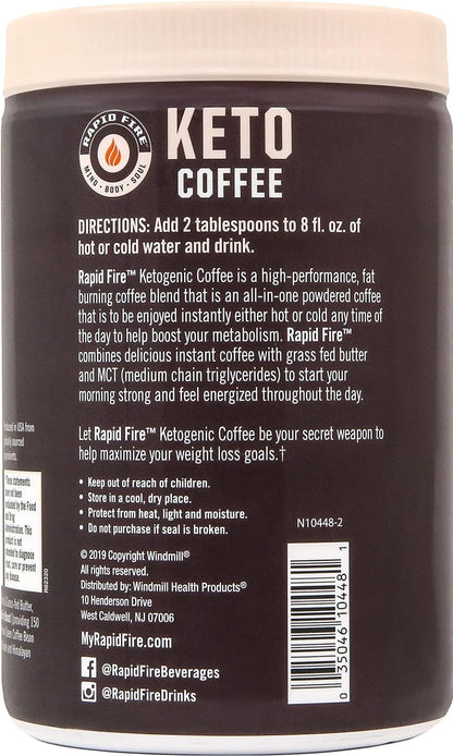 Rapidfire Ketogenic Fair Trade Instant Keto Coffee Mix Supports Energy Metabolism Weight Loss Ketogenic Diet Canister 15 servings, Original, 7.93 Ounce