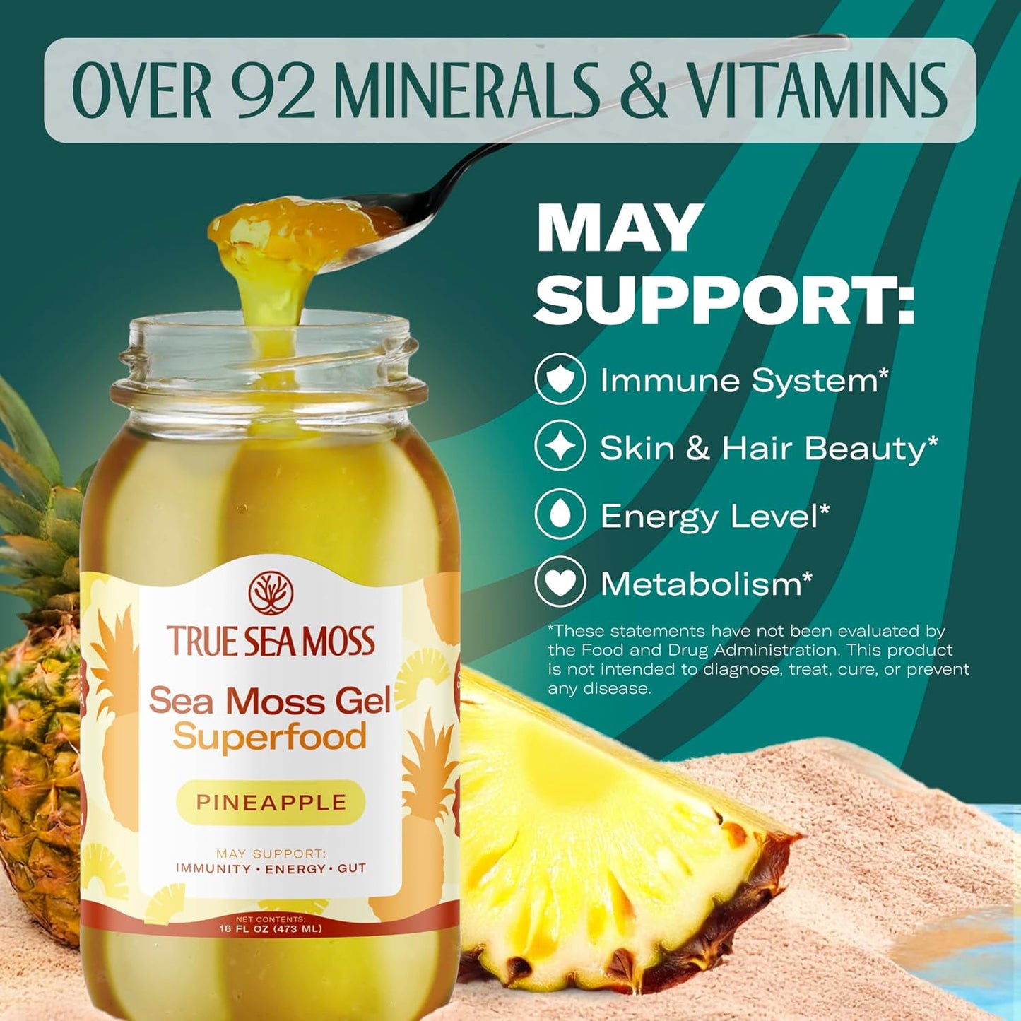 TrueSeaMoss Sea Moss Gel – Made in USA – Wildcrafted Seamoss, Dried Seaweed & Jarred Vegetables – Original, Pack of 1 (Labels may Vary)