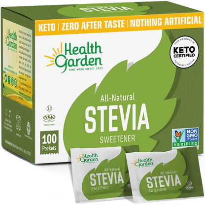 Health Garden Stevia Sweetener Powder - All Natural - Kosher - Gluten and Sugar Free - Keto Friendly (100 Packets)