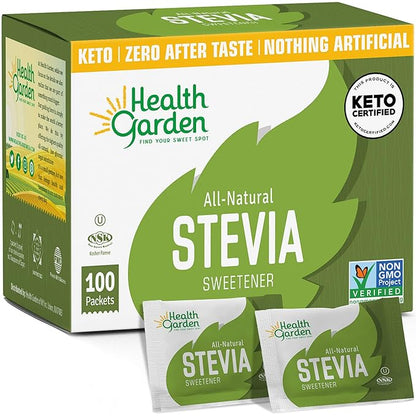 Health Garden Stevia Sweetener Powder - All Natural - Kosher - Gluten and Sugar Free - Keto Friendly (100 Packets)