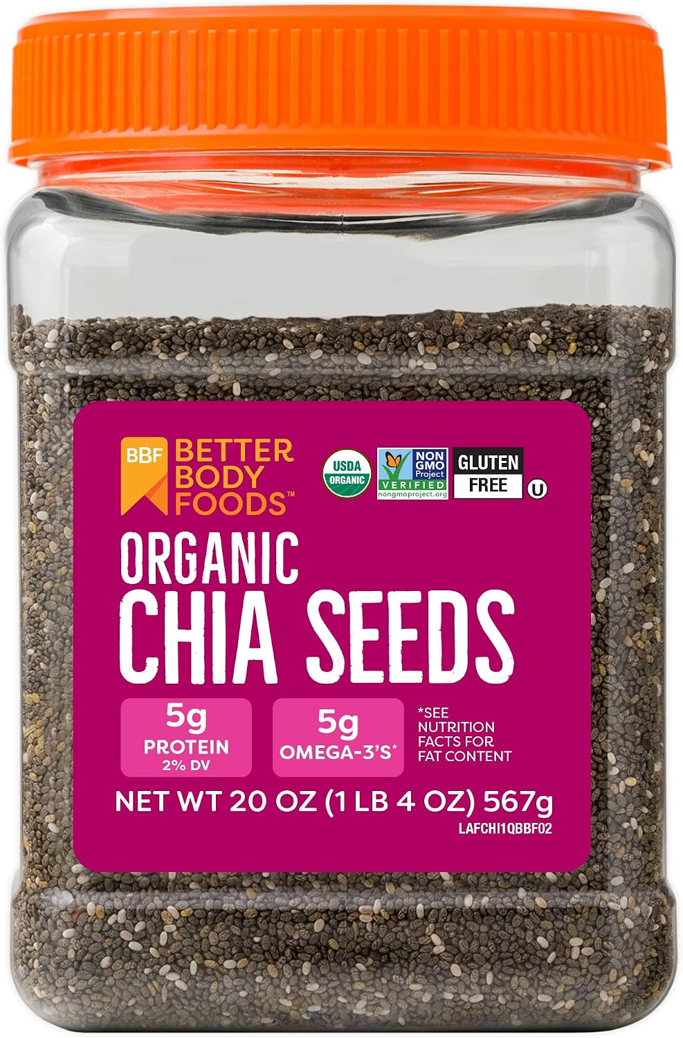 Betterbody Foods Organic Chia Seeds With Omega-3, Non-gmo, 567 gm