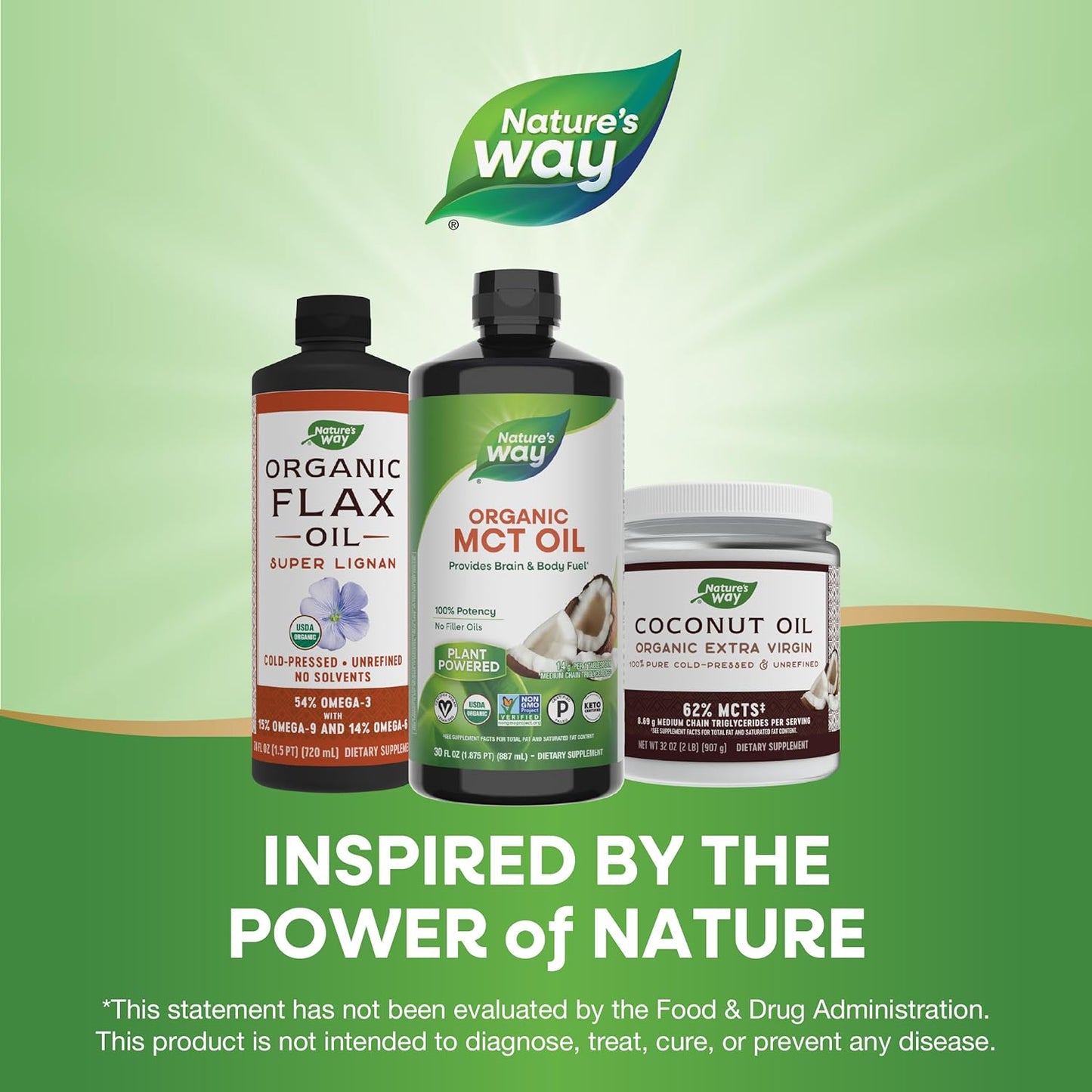 Nature's Way Organic MCT Oil, 16 Fl Oz, Brain and Body Fuel from Coconuts*, C8 Caprylic Acid and C10 Capric Acid, Keto and Paleo Certified, Organic, Non-GMO Project Verified