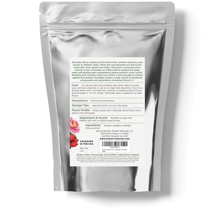 Elanen Naturals Organic Rose Hips 4 oz. (113g), USDA Certified Organic Rosehip Tea, Dried Rose Hips, Whole Rosehips Bulk, Cut & Sifted