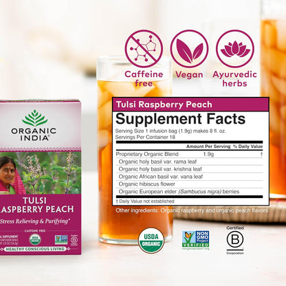 ORGANIC INDIA Tulsi Moringa Tea Bags - Holy Basil, Lemongrass, Moringa Leaves, Stress Relieving & Nourishing, Immune Support Tea, Vegan, Certified Organic, Caffeine-Free - 18 Infusion Bags, 6 Pack
