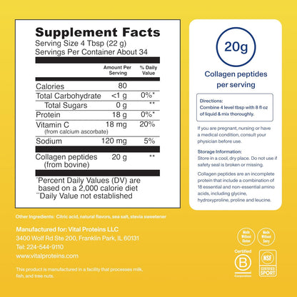 Vital Proteins Collagen Peptides Powder - Grass Fed Collagen Peptides for Hair, Nail, Skin, Bone & Joint Health, Vanilla, 23.2 Ounces