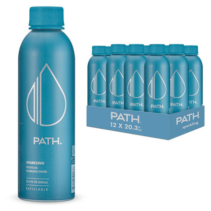 PATH Sparkling Bottled Water - Ultra-Purified, pH-Balanced Carbonated Soda Water in Aluminum Bottle - BPA Free, Reusable, Infinitely Recyclable - Crisp, Refreshing Taste 20.3 fl oz (Pack of 4)