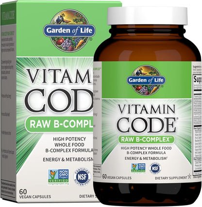 Garden of Life Vitamin B Complex, 120 Vegan Capsules, High Potency Vitamins for Energy & Metabolism with B6, Folate & B12 as Methylcobalamin Plus Probiotics