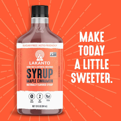 Lakanto Sugar Free Cinnamon Maple Syrup - Monk Fruit Sweetener, Keto Diet Friendly, Vegan, 2g Net Carbs, Pancakes, Waffles, Oatmeal, Coffee, Tea, Granola, Frosting, Marinade (13 Fl Oz - Pack of 1)