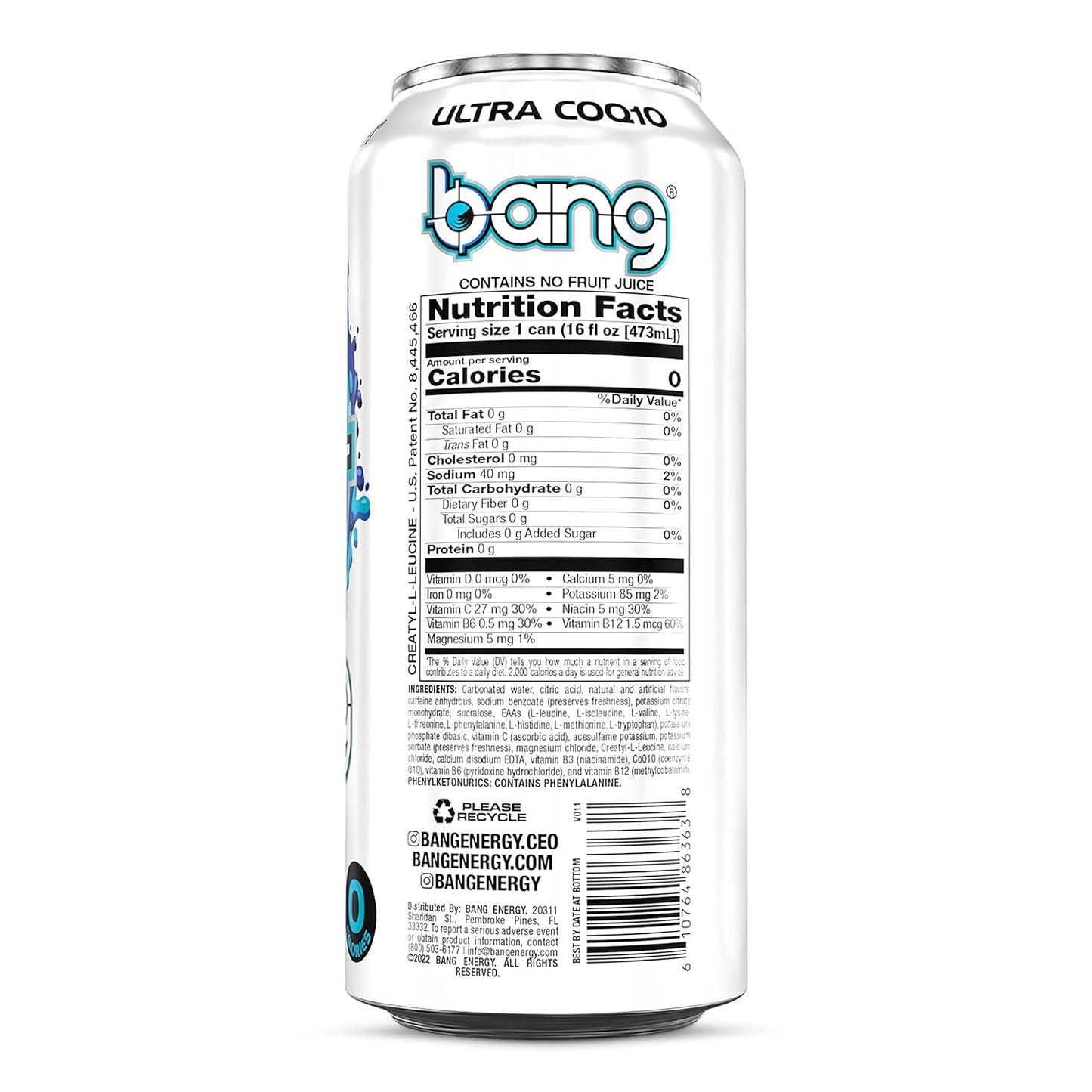 Bang Energy Nectarine Blueberry, Sugar-Free Energy Drink , 16-Ounce.