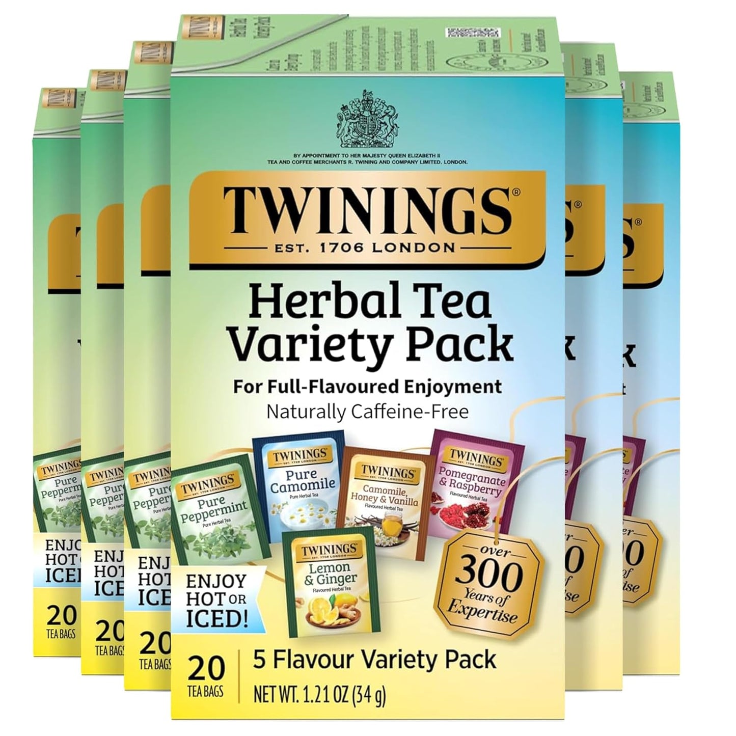 Twinings Mango & Pineapple Herbal Tea Individually Wrapped Bags, 20 Count (Pack of 6), Naturally Caffeine-Free, Enjoy Hot or Iced, 120 Teabags