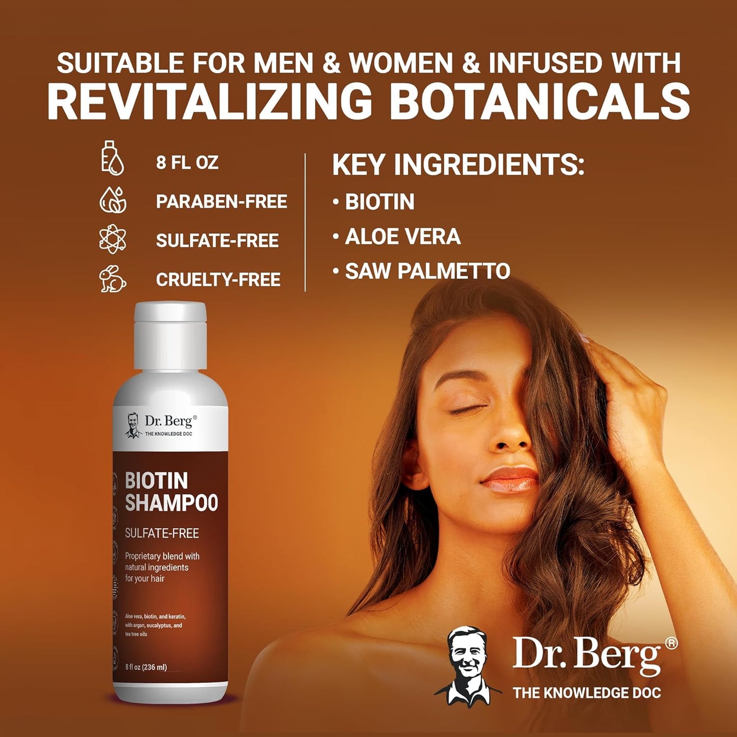 Dr. Berg Biotin Shampoo for Women & Men - Infused with Argan Oil, Biotin, & Revitalizing Botanicals - 8 Fl Oz