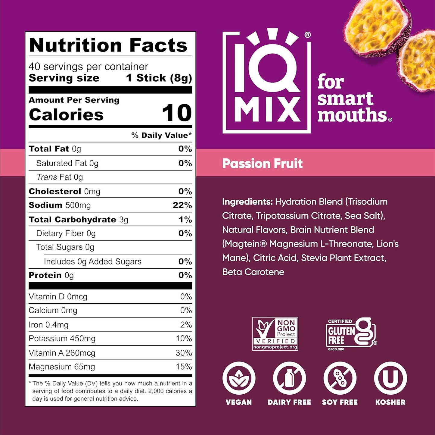 IQMIX Sugar Free Electrolytes Powder Packets - Hydration Supplement Drink Mix with Keto Electrolytes, Lions Mane, Magnesium L-Threonate, and Potassium Citrate - Variety Pack (40 Count)