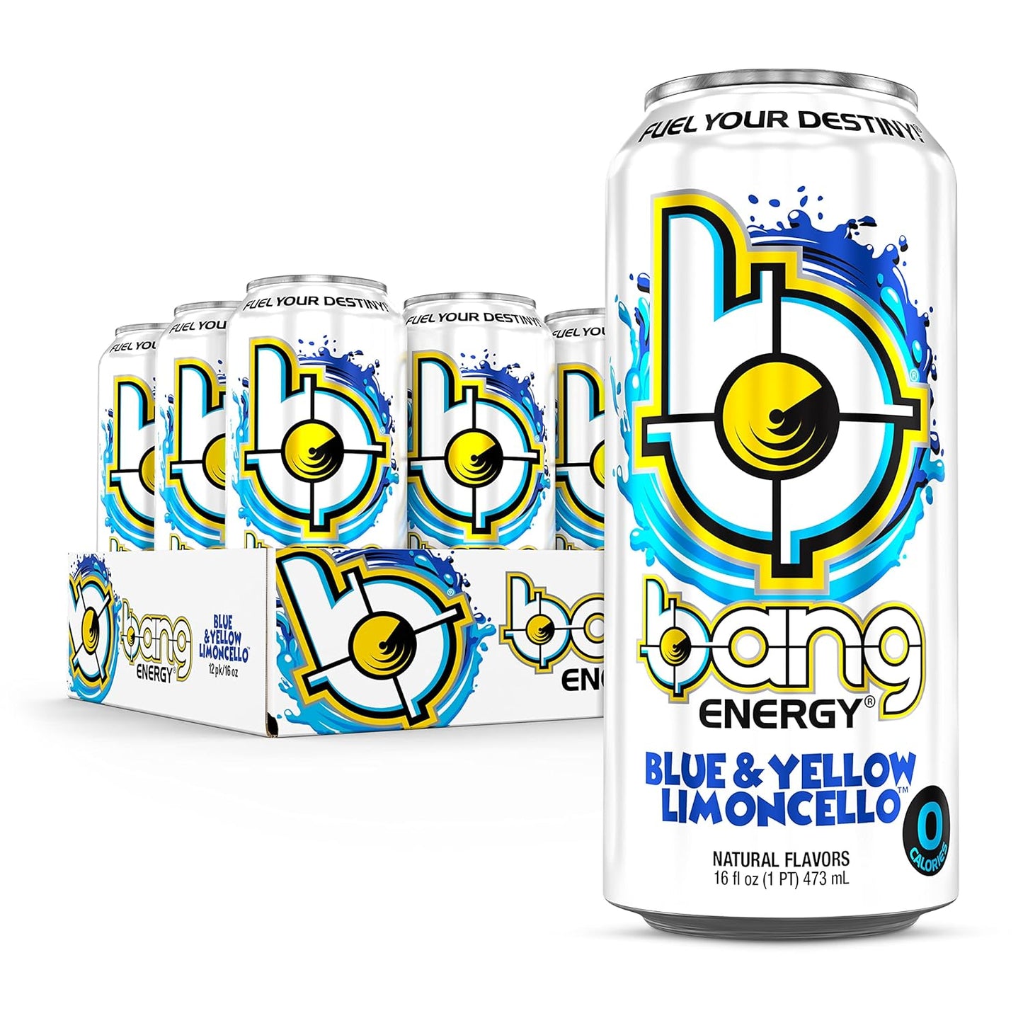 Bang Energy Blue and Yellow Limoncello, 0 Calories, Sugar Free with Super Creatine, 16oz Cans - Blue and Yellow Limoncello Bang Energy drinks 16 oz. Cans) – With Queen Jax Fridge Magnet - Exclusive Flavor! Zero Calories