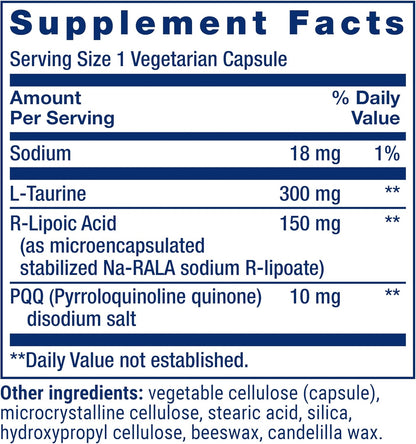 Life Extension Mitochondrial Basics with PQQ, L-Taurine, R-lipoic Acid, foundational Supplement for Cellular Energy Production, Brain and Heart Health, Gluten-Free, Non-GMO, Vegetarian, 30 Capsules