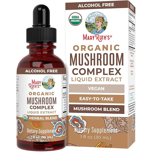 MaryRuth Organics USDA Mushroom Complex | Herbal Liquid Drops | Supplement | Lion's Mane | Reishi Mushroom | Shiitake Mushrooms | Non-GMO | Vegan | Alcohol Free Tincture | 30 Servings