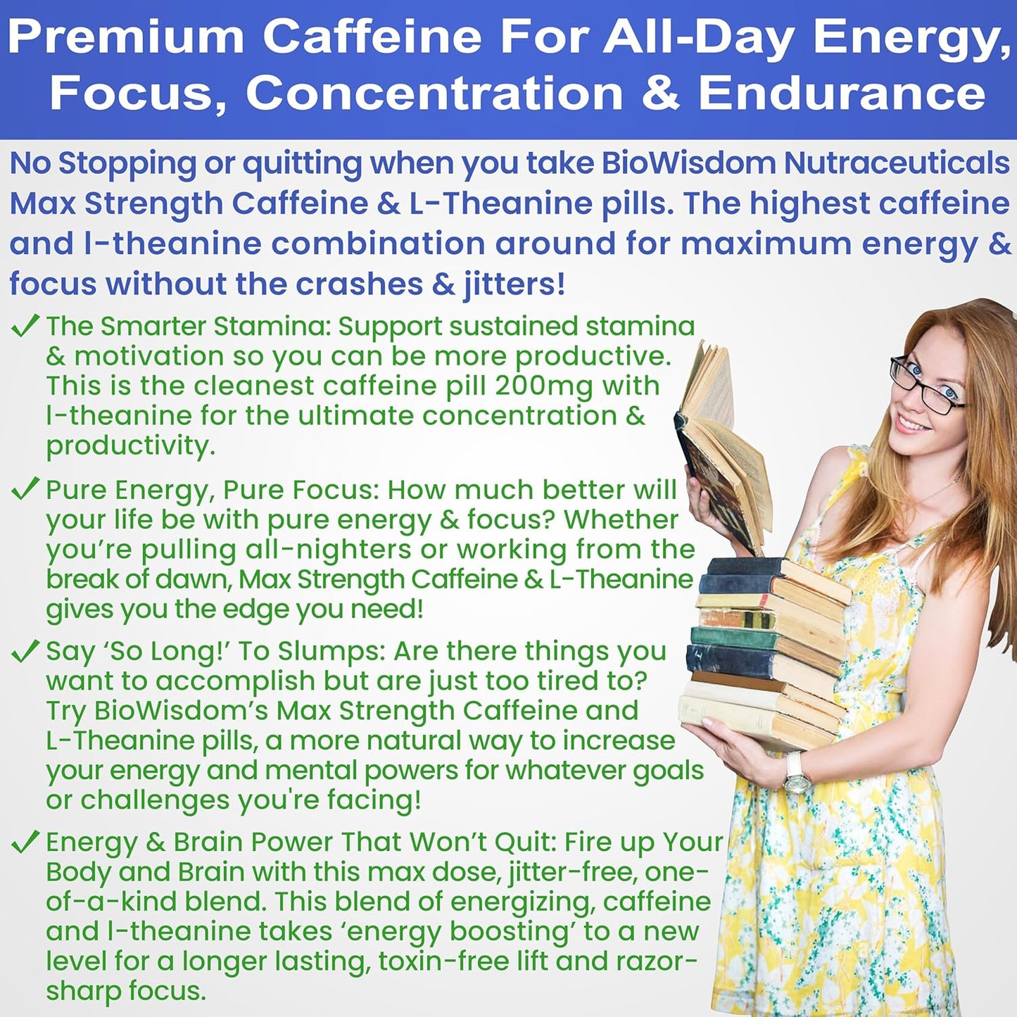 Max Strength Caffeine L Theanine Pills (200mg/500mg) - No Jitters Peak Energy, Focus, Performance, Alertness - Caffeine Pills & L-Theanine Capsules, No Crash & Drowsiness, Potent Supplement.